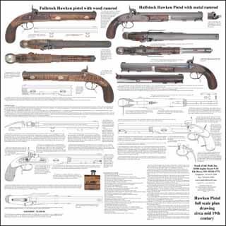 Plan drawing,
full exact size,
Hawken fullstock and halfstock pistol